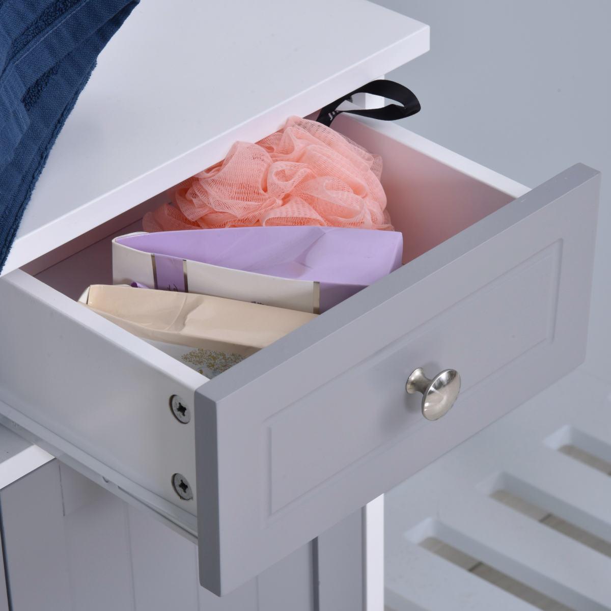 kleankin Grey MDF Freestanding Bathroom Cabinet with 1 Cupboard and 2 Drawers, Adjustable Shelf, Water-Resistant Finish