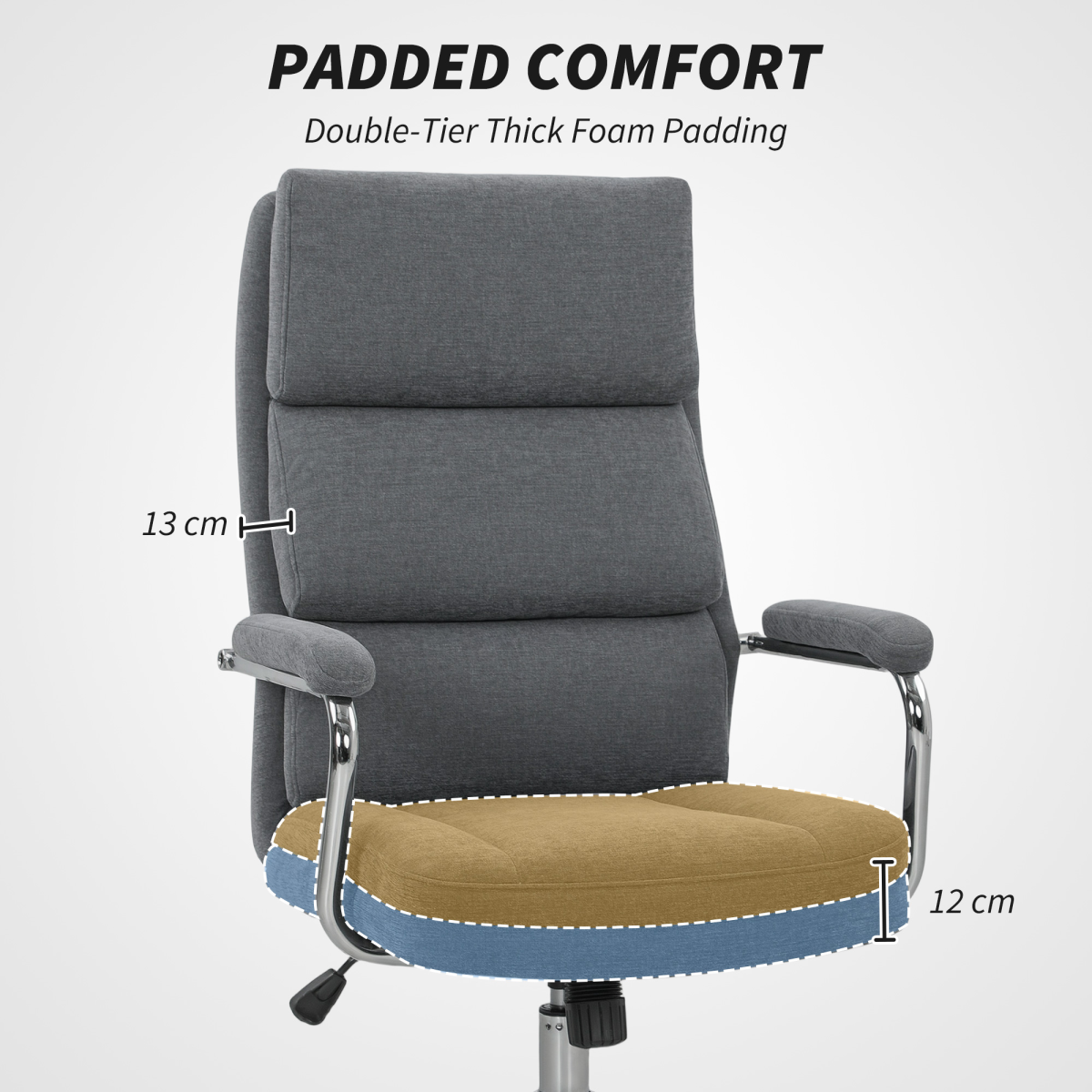HOMCOM Linen-Fabric Office Desk Chair with Tilt, Charcoal Grey