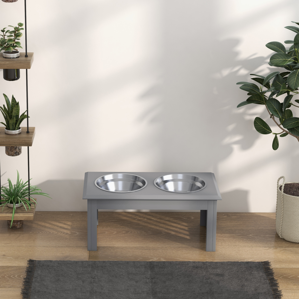 PawHut Elevated Pet Feeder with Stainless Steel Double Bowls, Grey