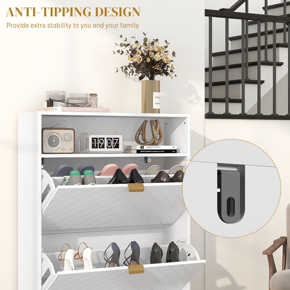 HOMCOM Narrow Shoe Cabinet with 2 Flip Drawers, Stores 12 Pairs
