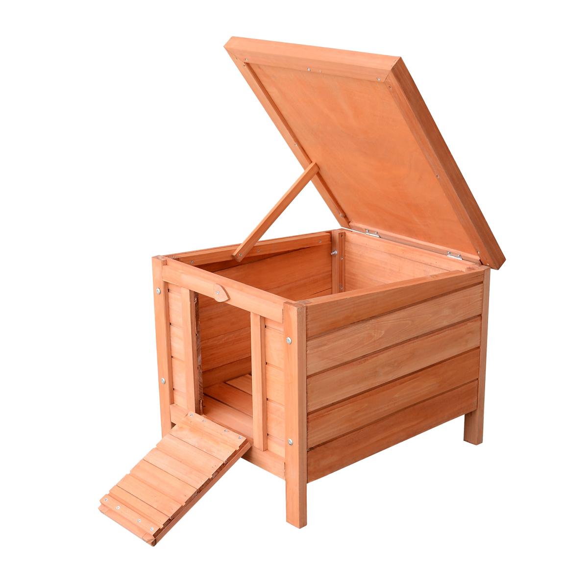 PawHut Wooden Rabbit Hutch with Front Door Ramp, Roof Hatch, Detachable Floor and Heart-Shaped Lock for Small Animals