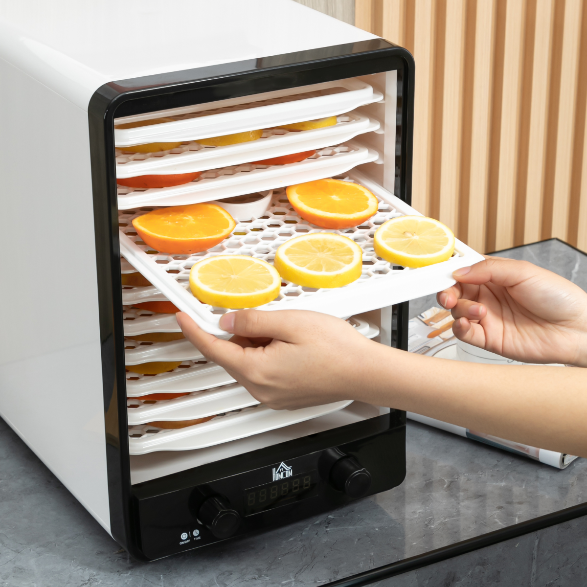 HOMCOM 11-Tier 550W Food Dehydrator with Adjustable Temperature, White
