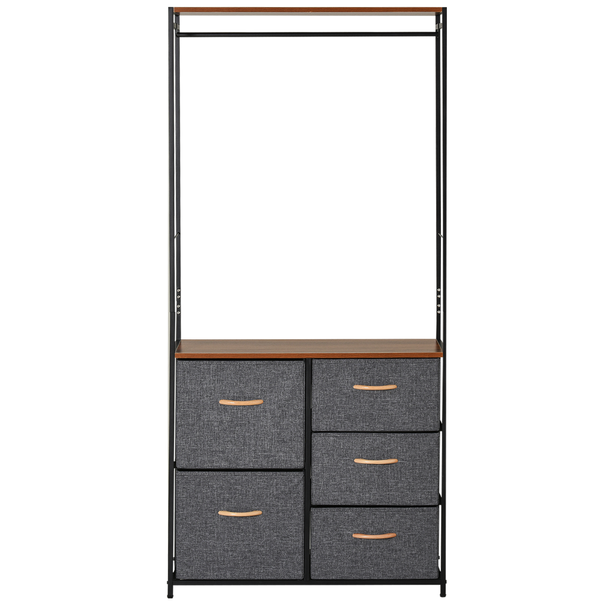 HOMCOM Freestanding Clothes Hanger Storage Unit, Steel Frame, Black Brown, 175 x 83 cm, with Top Rail, Shelf and Drawers