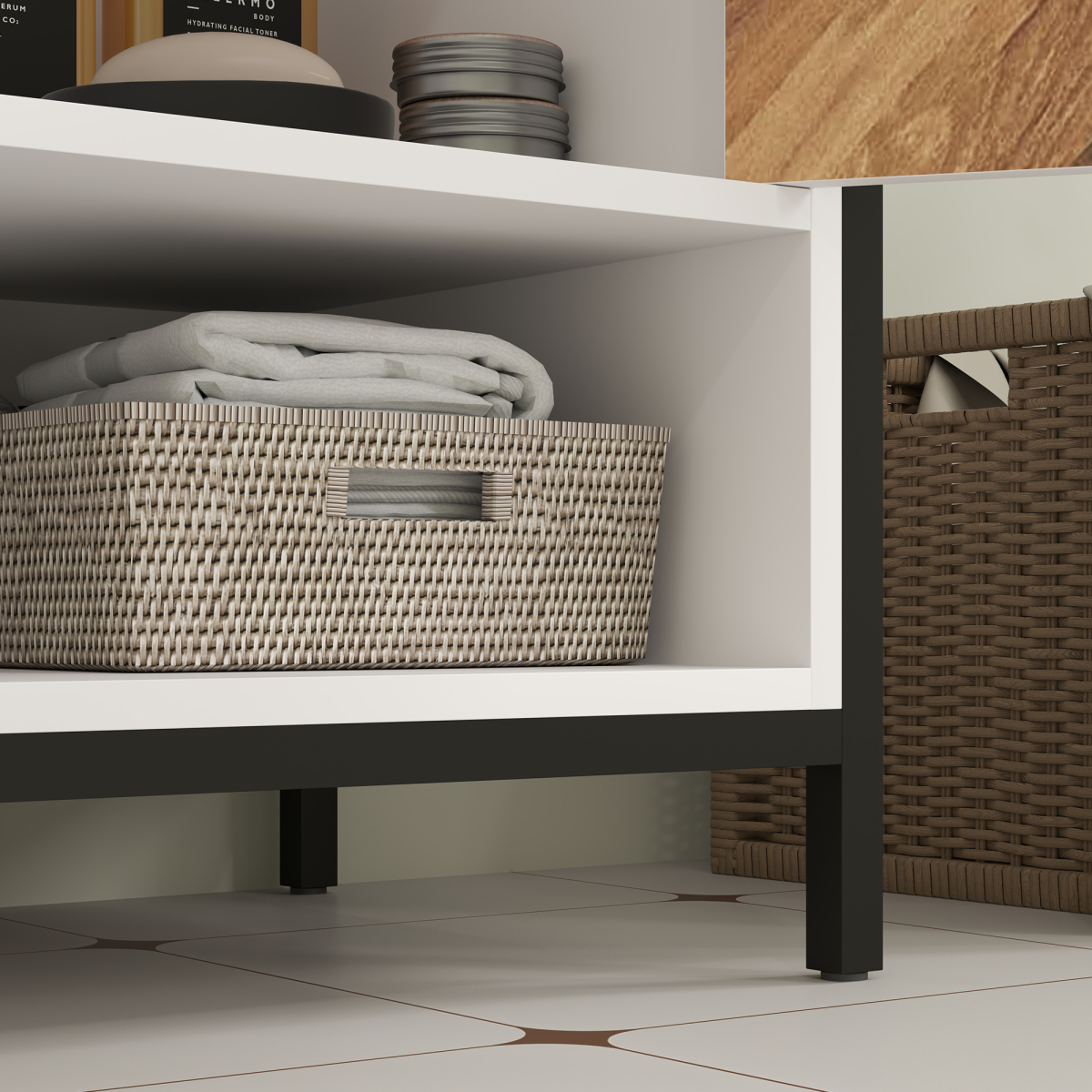 HOMCOM Cream Bathroom Under Sink Cabinet with U-Cut Out