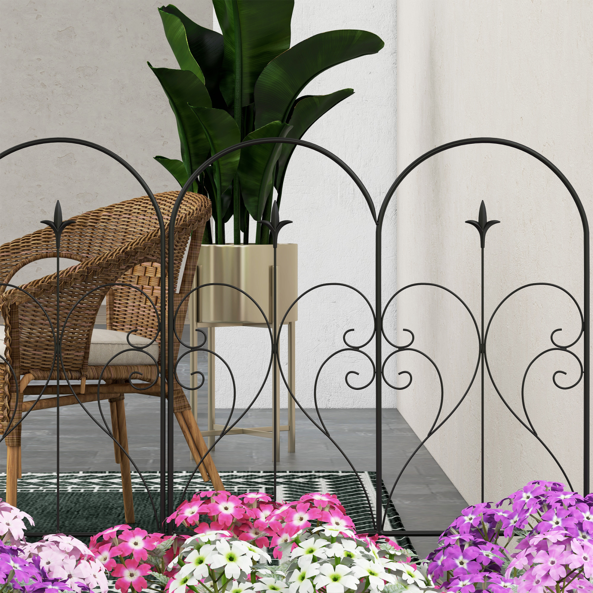 Outsunny 5-Piece Decorative Metal Garden Fence Border Edging, 32 in x 10 ft, Black