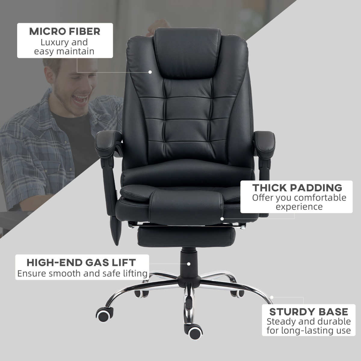 Vinsetto Heated 6-Point Vibration Massage Office Chair, Black