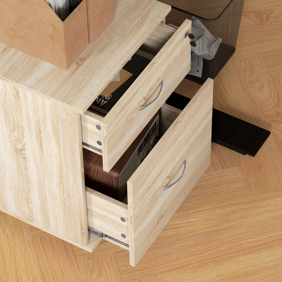 HOMCOM 2-Drawer Mobile Filing Cabinet with Lock, Oak Wood Grain
