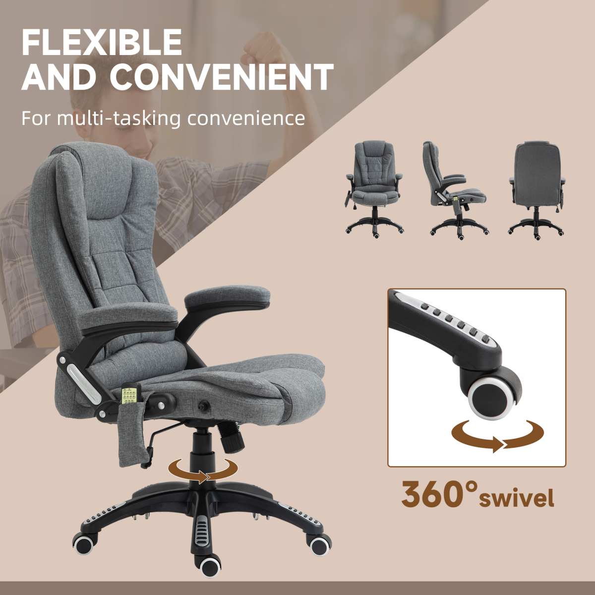 Executive Reclining Office Chair with Heating Massage, Grey