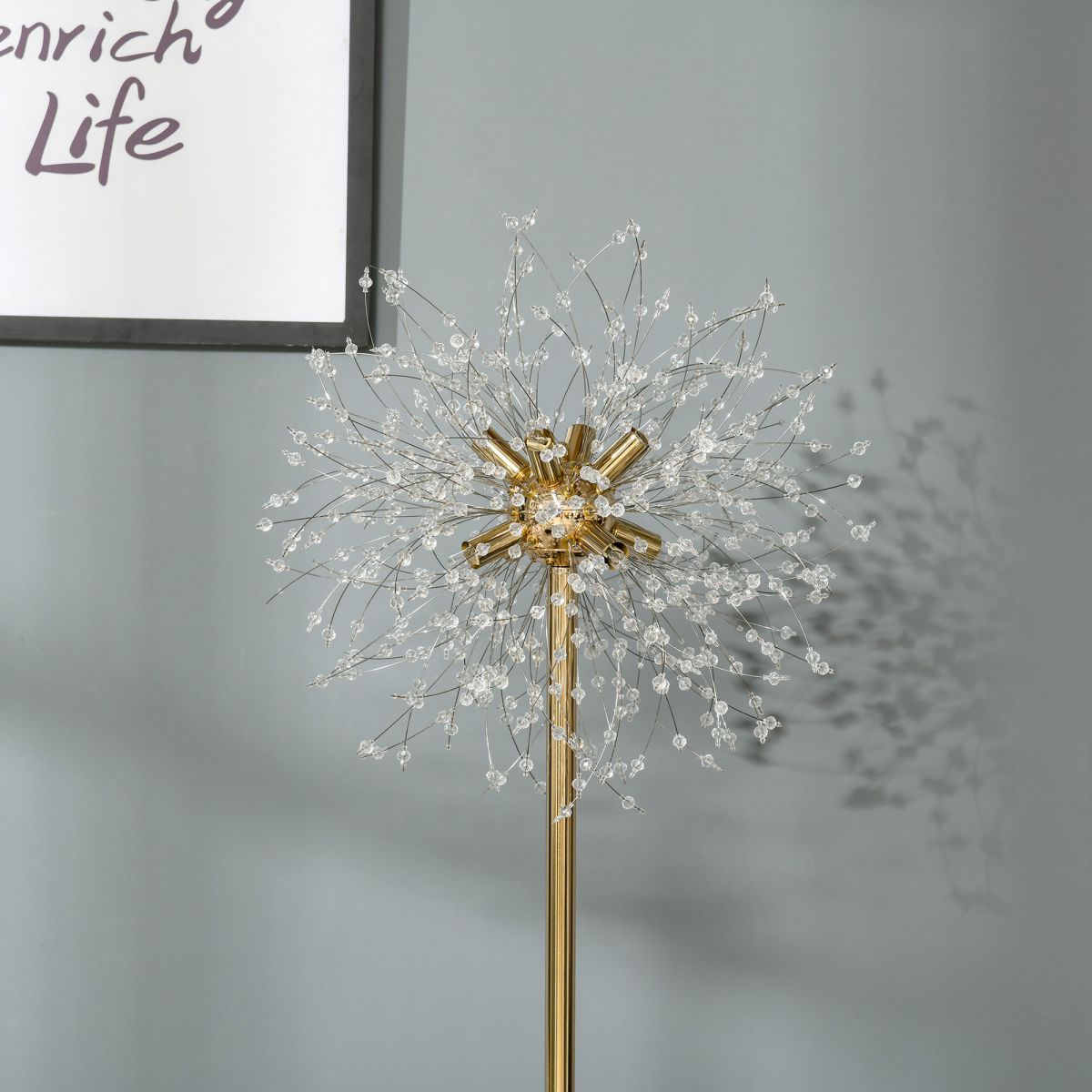 HOMCOM Modern Gold Tone Crystal Floor Lamp with Foot Switch