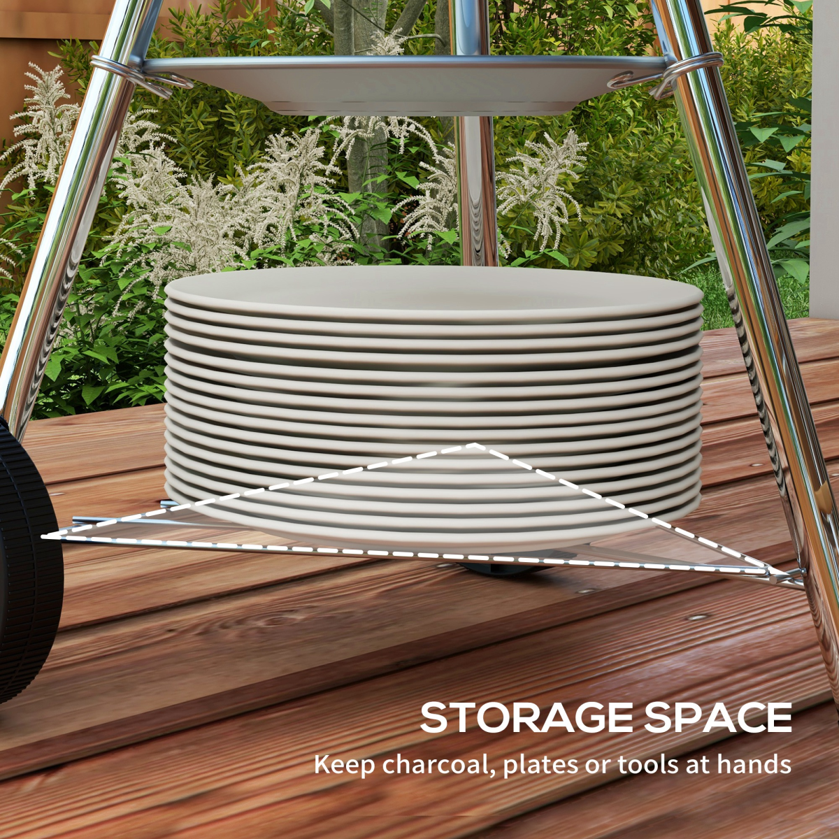 Outsunny Steel BBQ Grill with Porcelain Enamel Lid, One-Touch Cleaning System, Wheels and Bottom Shelf, 85H cm