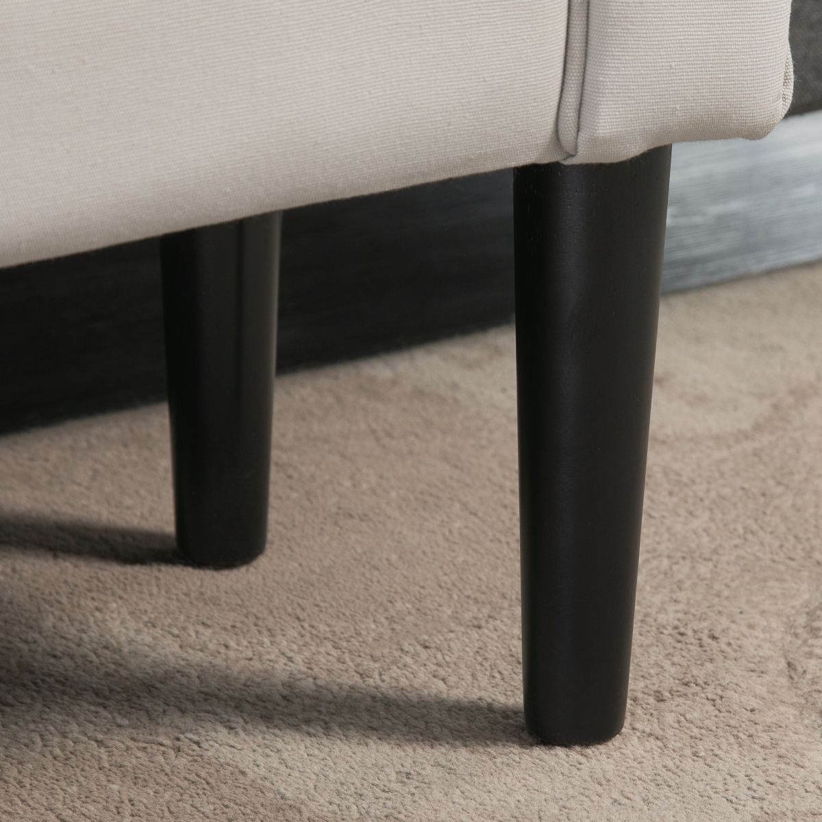 Flannelette Upholstered End Bench with Wooden Legs and Rolled Ends