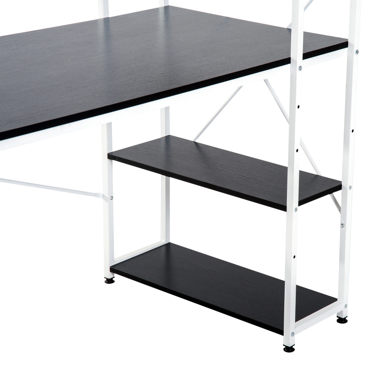 HOMCOM Computer Workstation Desk with 4-Tier Bookshelf, Metal Frame, White/Black Colour