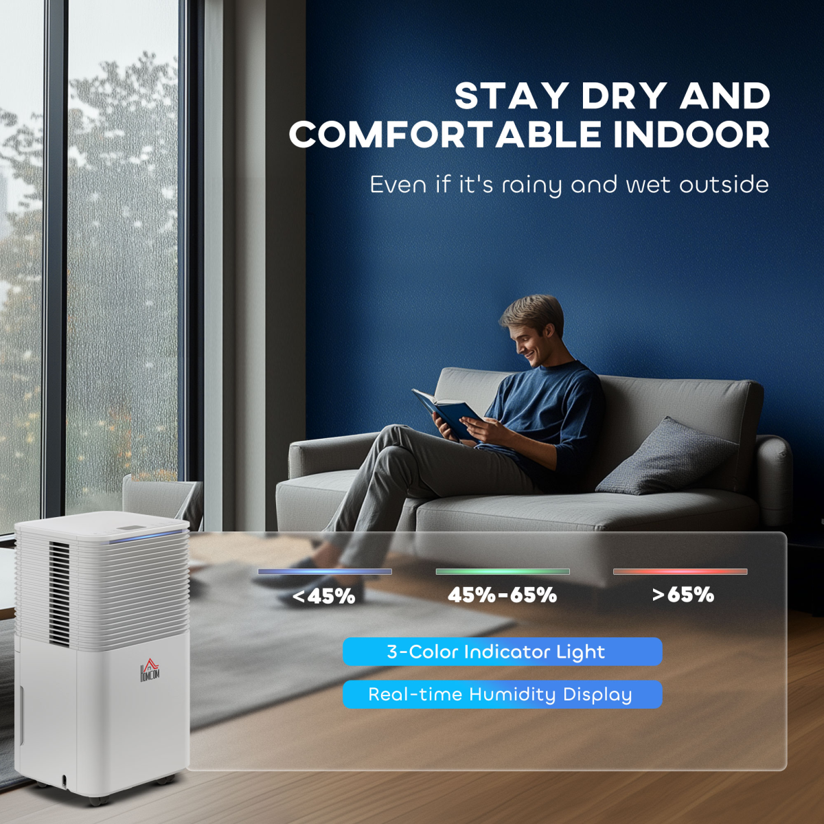 HOMCOM 12L/Day Portable Quiet Dehumidifier, 2000ML, 3 Modes