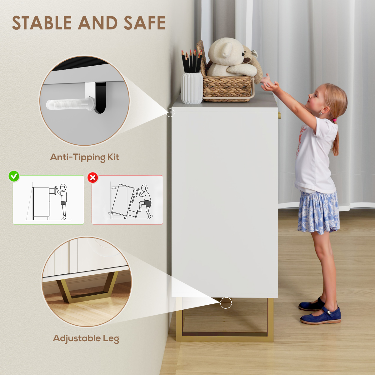 HOMCOM White Sideboard Cabinet with Adjustable Shelves and Doors