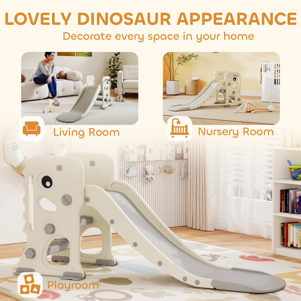 AIYAPLAY Foldable 3-in-1 Kids Slide, Climber & Basketball Hoop