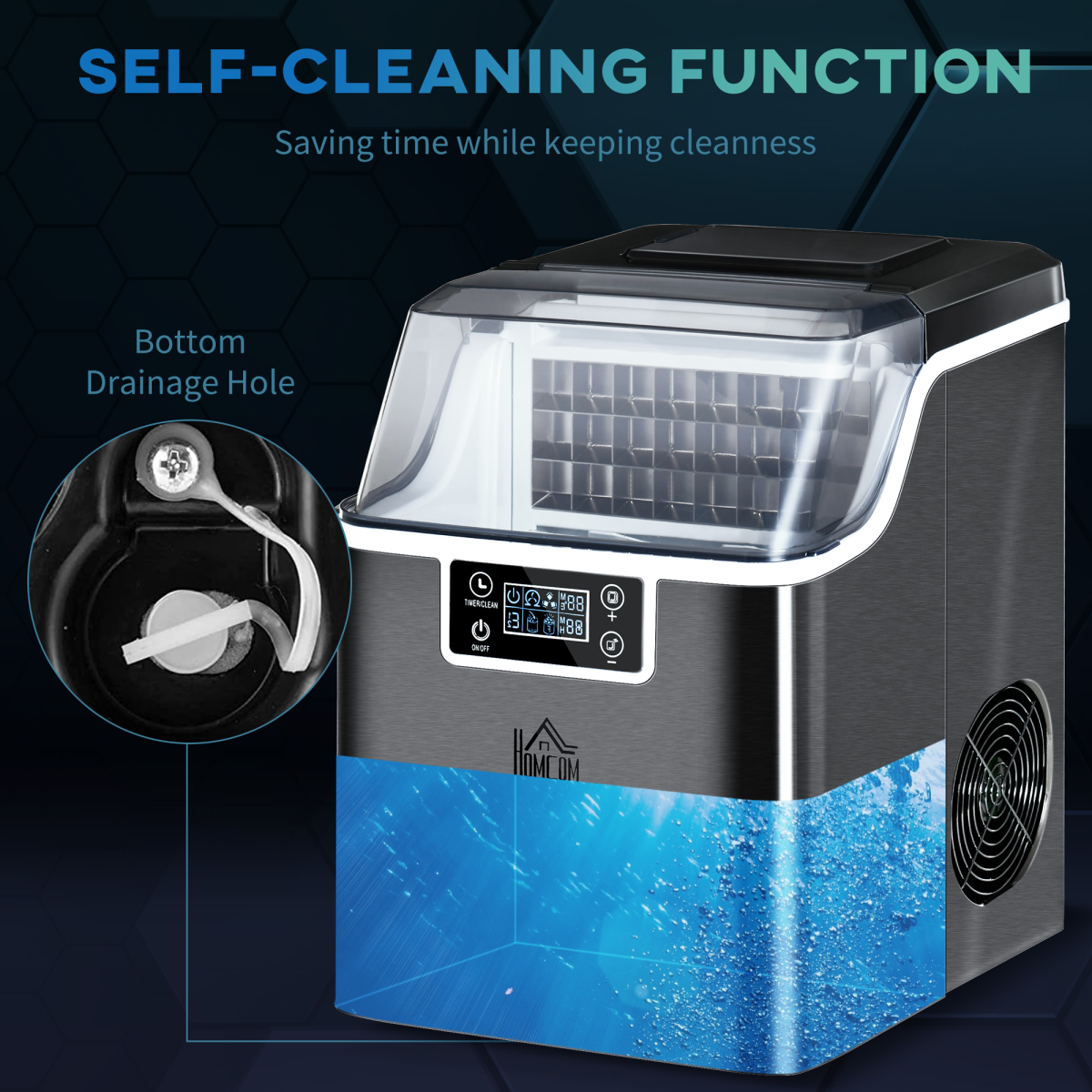 HOMCOM Countertop Ice Maker Machine, 20kg/Day, Self-Cleaning, Black
