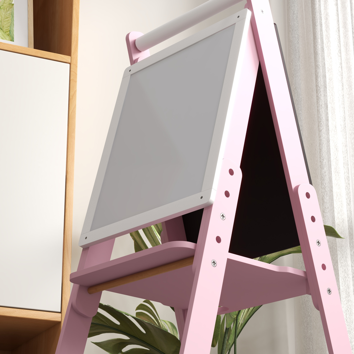 AIYAPLAY Kids Double-Sided Easel Whiteboard & Chalkboard with Paper Roll