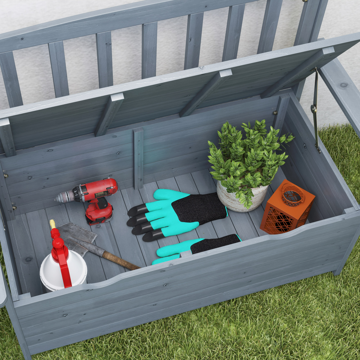 Outsunny 2-Seater Fir Wood Garden Storage Bench, Dark Grey