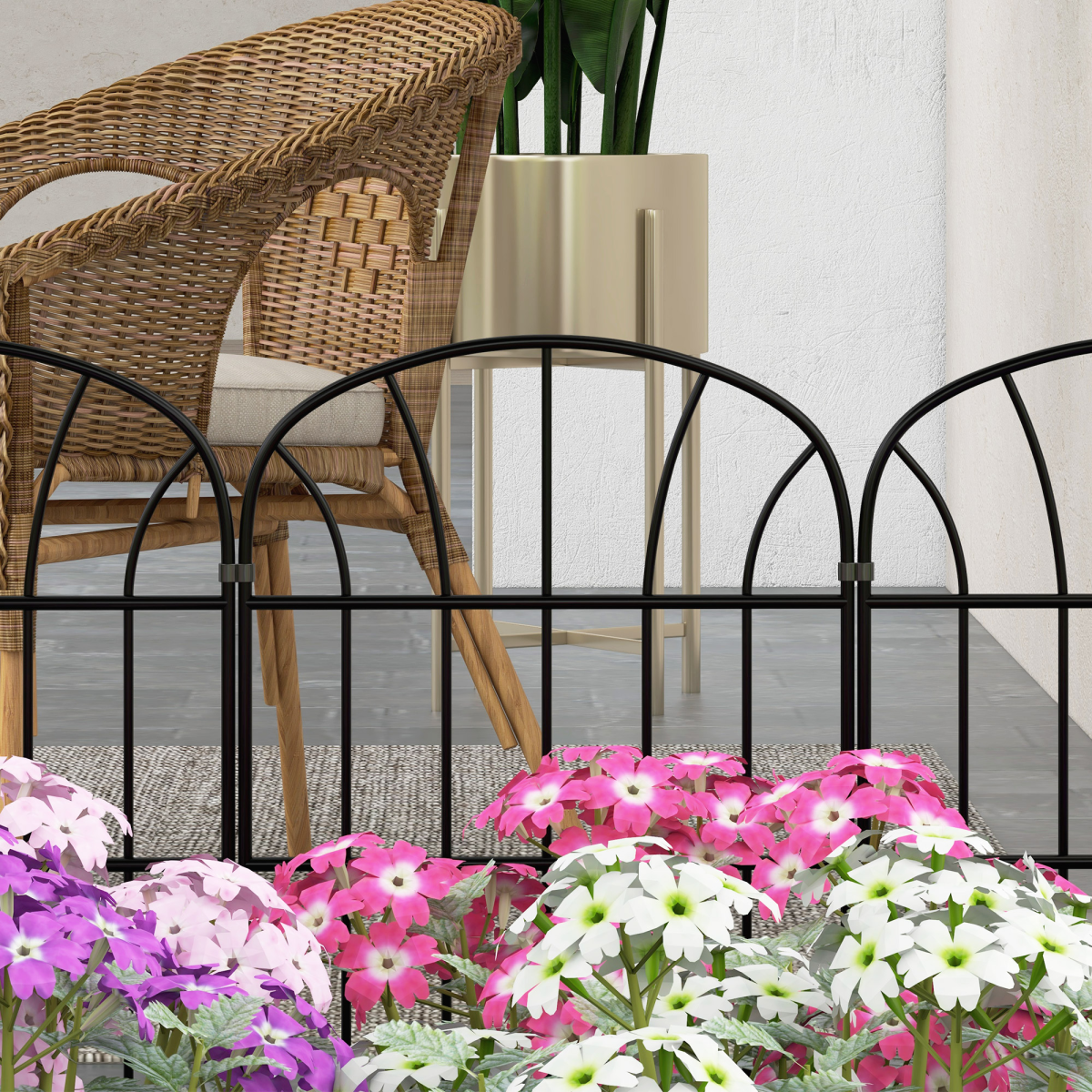 Outsunny 8-Piece Decorative Metal Garden Fence Border Edging, 24in x 8.7ft, Black