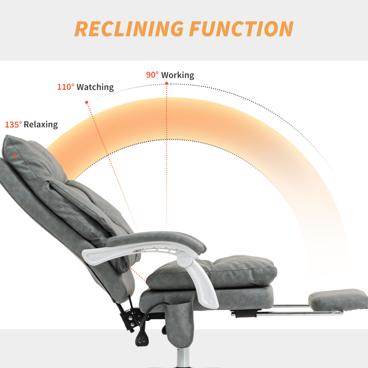 HOMCOM Grey Office Chair with Adjustable Lumbar, 135° Recline & Footrest