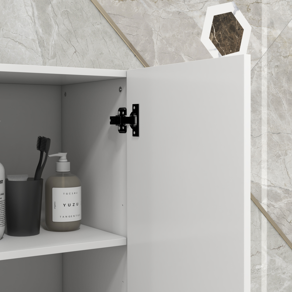 kleankin Bathroom Storage Cabinet, High Gloss White, Adjustable Shelves
