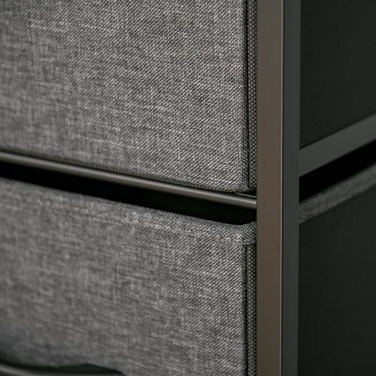 4 Drawer Storage Chest with Shelves, Black Metal Frame and Fabric Drawers