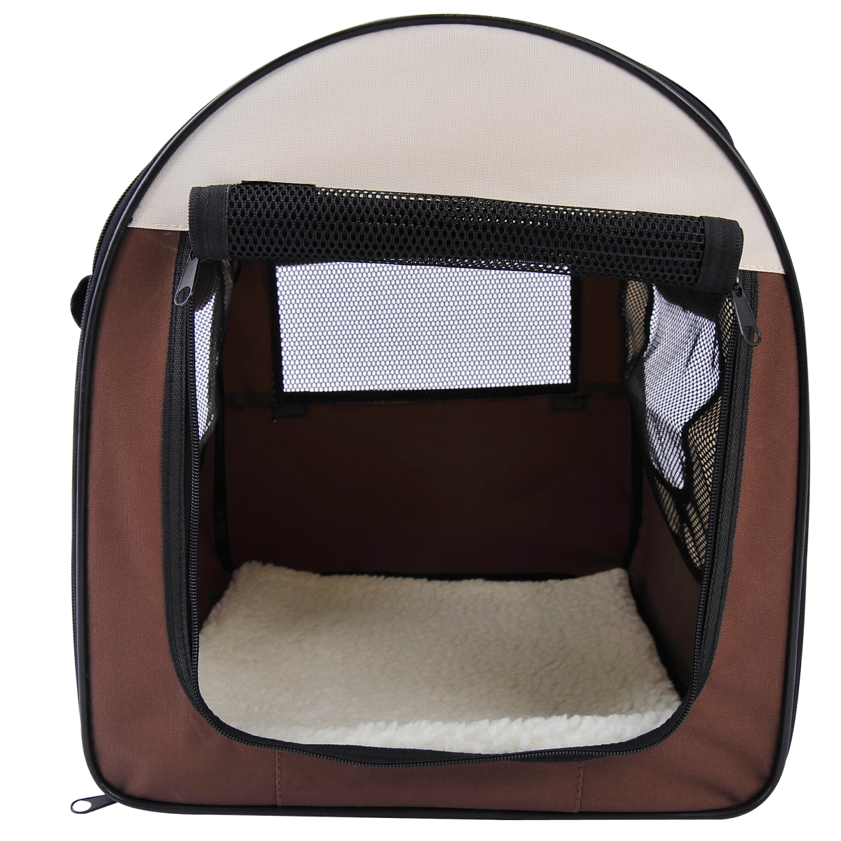 PawHut Folding Soft Pet Crate, Foldable Mesh Fabric Travel Carrier for Small Pets and Puppies, Water-Resistant 600D Oxford, Brown