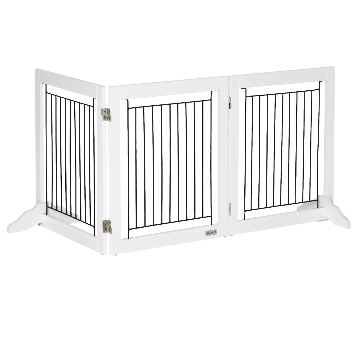 PawHut Foldable Freestanding Dog Gate, 3-Panel MDF and Steel Pet Barrier with 2 Support Feet
