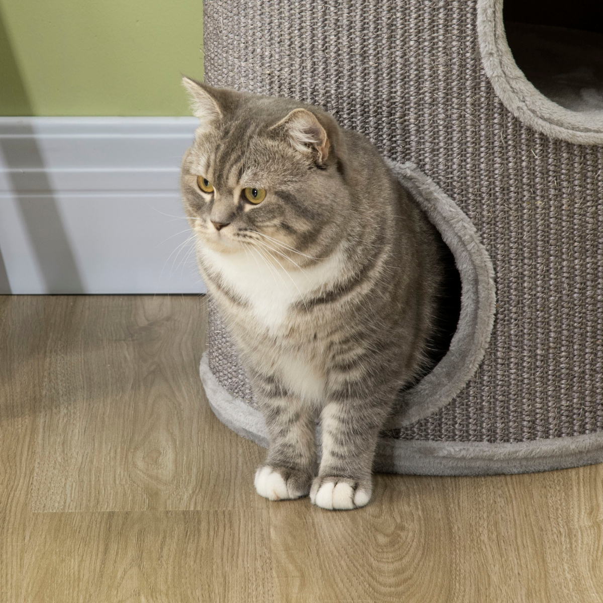PawHut Light Grey Cat Barrel Tower with Sisal and Plush Platform