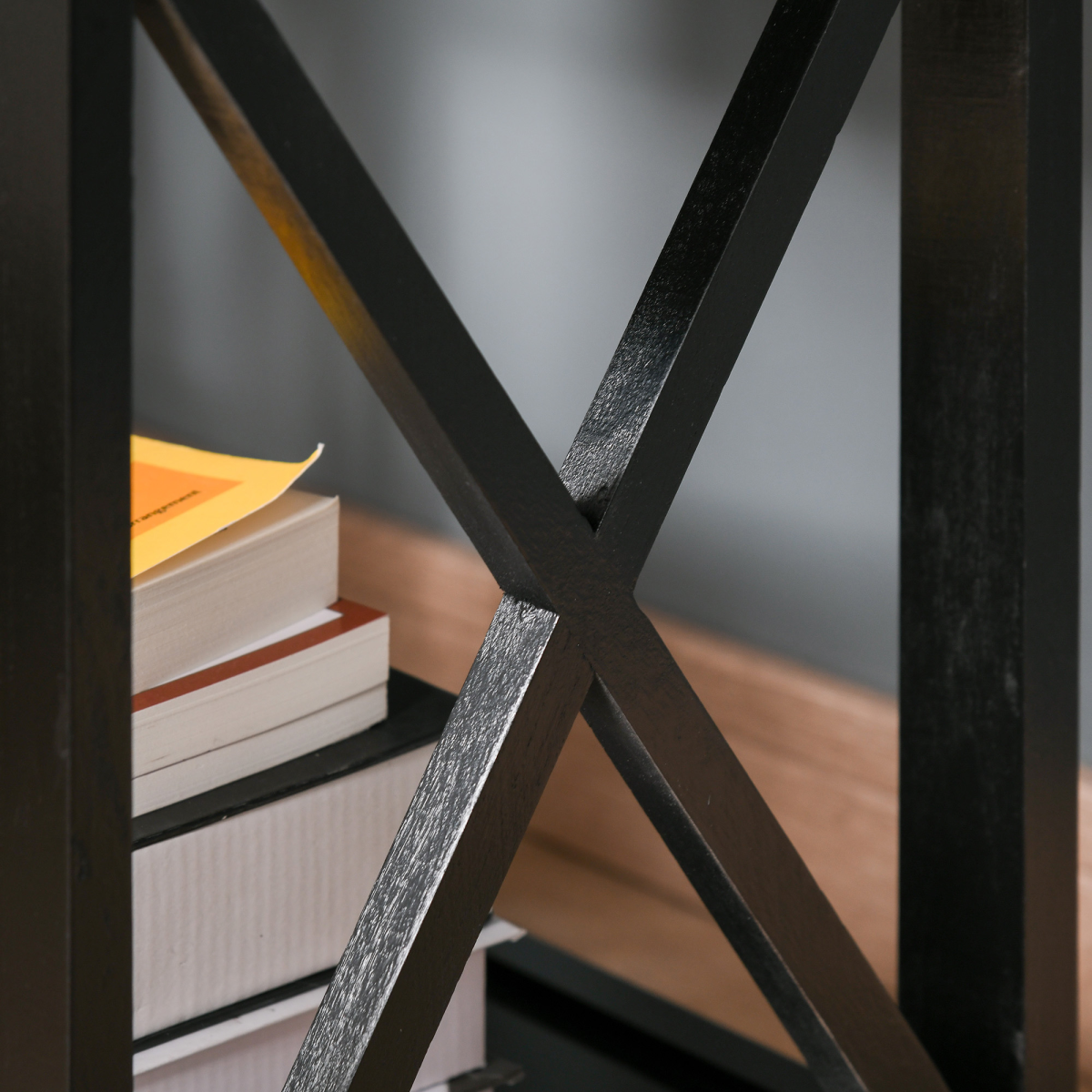 HOMCOM Black MDF 2-Tier Side Table with Drawer and Bottom Shelf