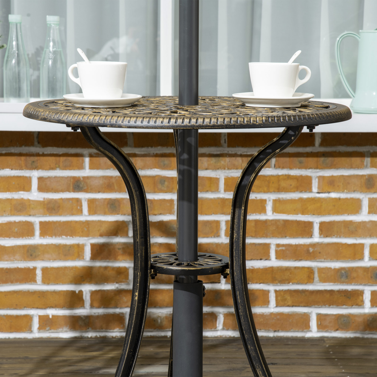 Outsunny 3 Piece Cast Aluminium Garden Bistro Set with Parasol Hole