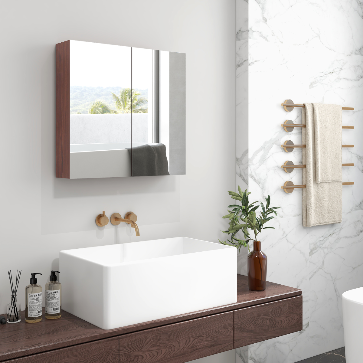 kleankin 63W x 60H cm Double Door Wall-Mount Bathroom Mirrored Medicine Cabinet