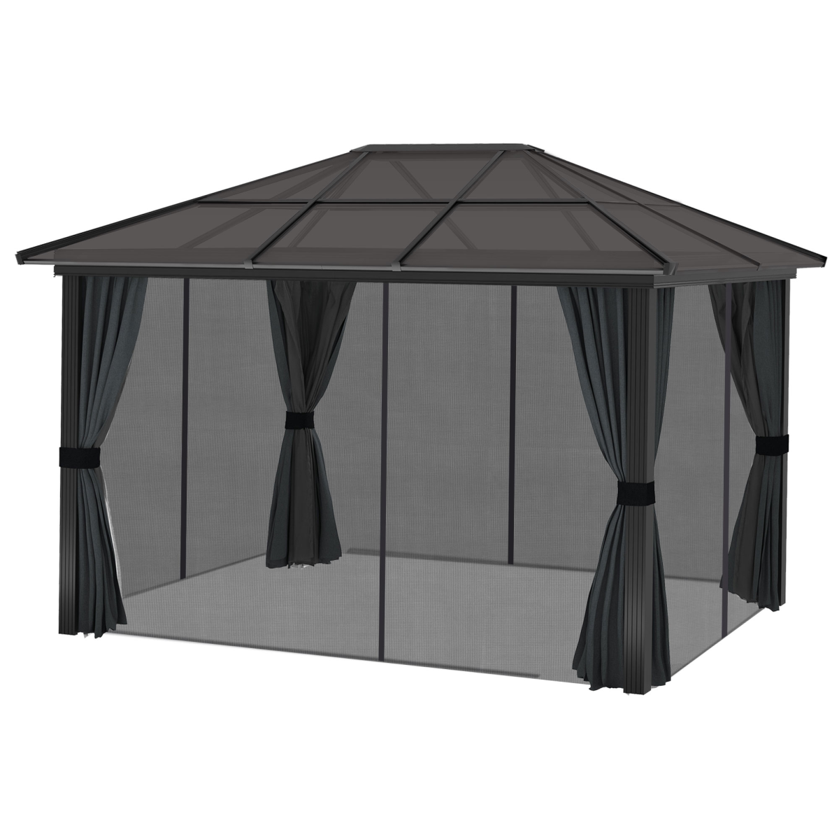 Outsunny 3 x 3.6m Aluminium Hardtop Gazebo with Polycarbonate Roof, Black and Dark Grey