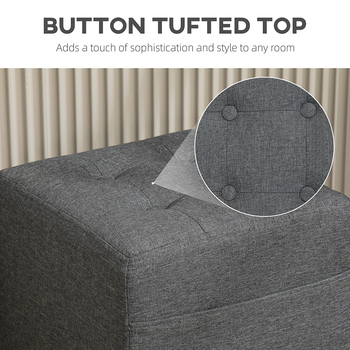 HOMCOM Square Padded Footstool Ottoman with Side Pocket, Grey