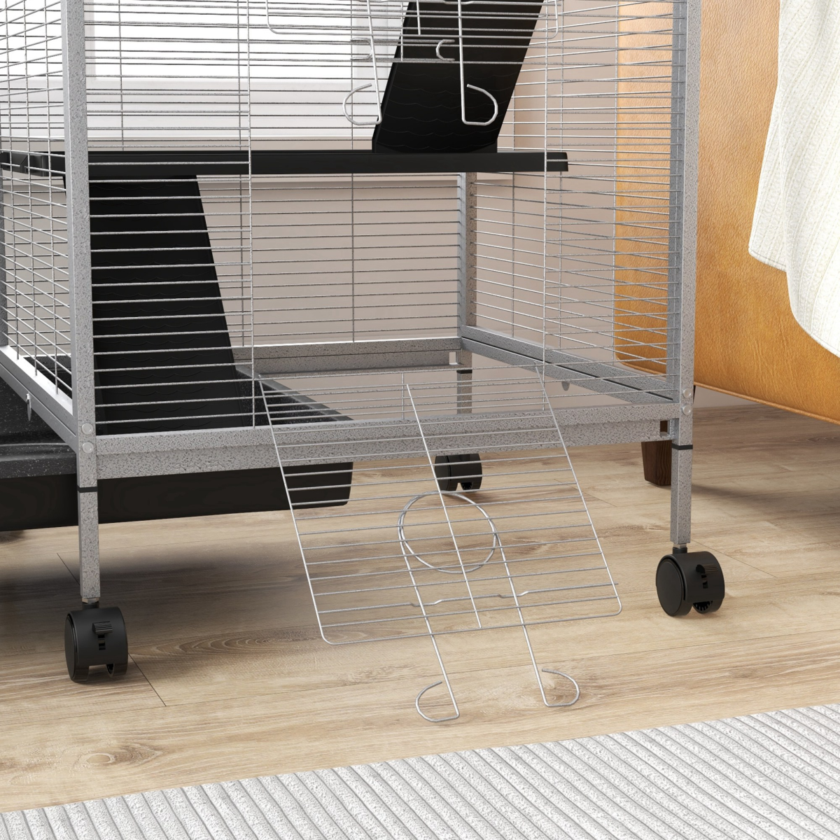 PawHut Rolling Small Animal Cage for Chinchillas, Ferrets and Kittens, Grey