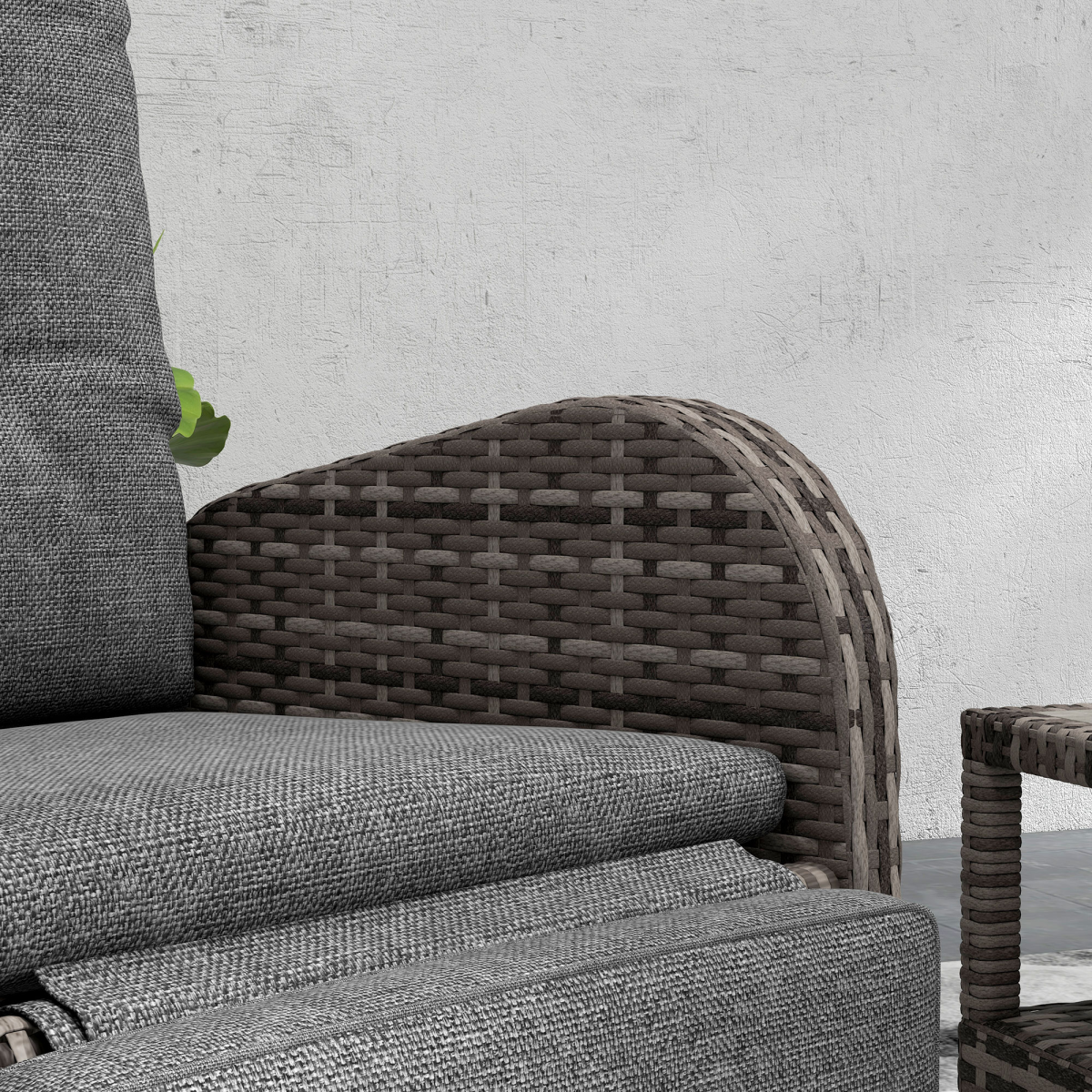 Outsunny 3-Piece Rattan Reclining Lounge Set with Cushions and Table for Patio, Yard, Porch