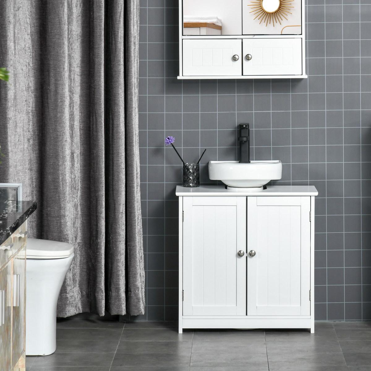 60x60cm White Under-Sink Storage Cabinet with Adjustable Shelf