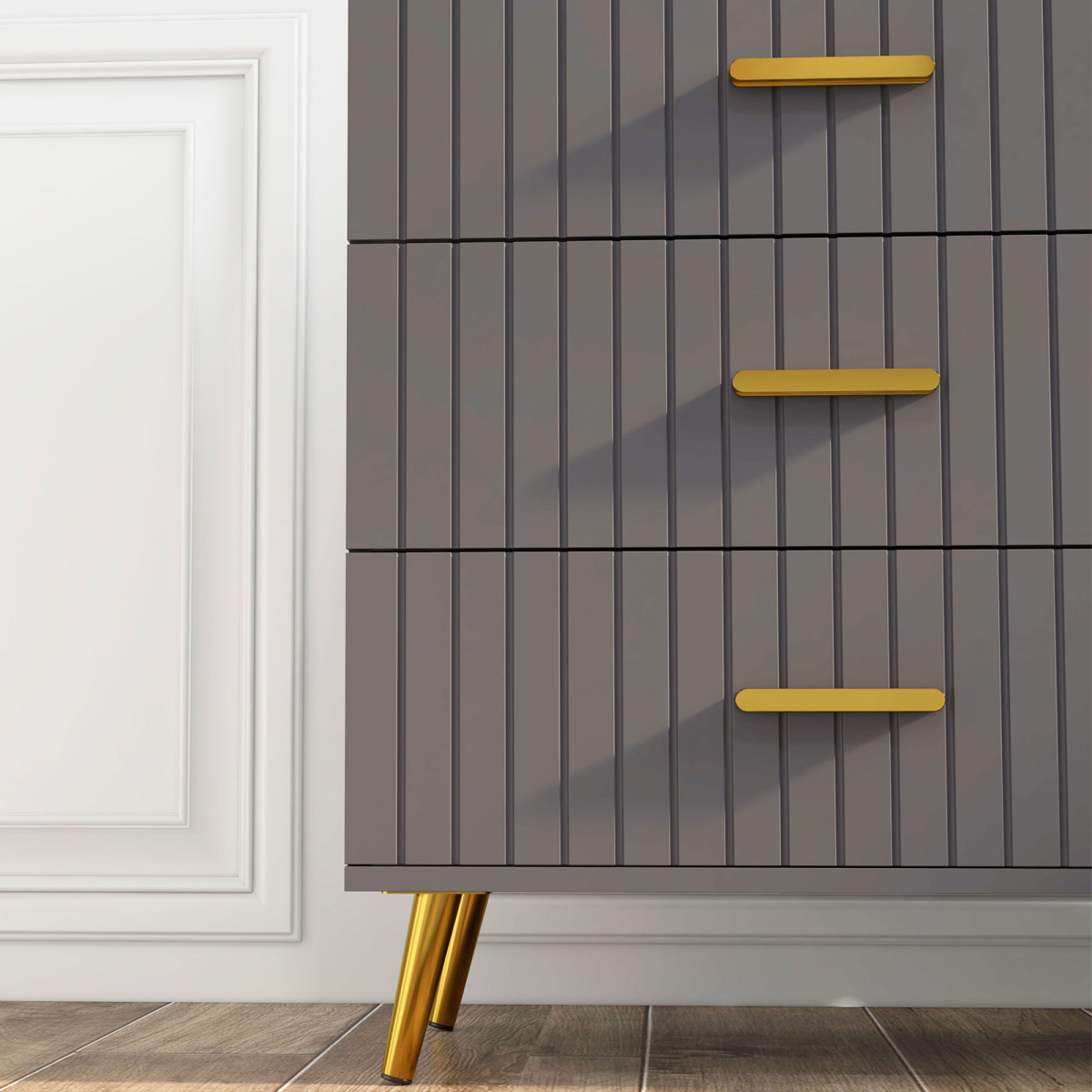 HOMCOM 4-Drawer Chest of Drawers, Grey with Gold Accents, Aluminium Legs