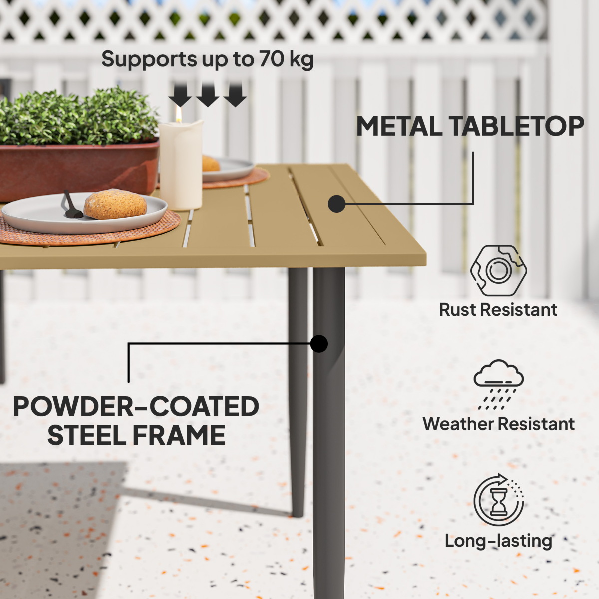 Outsunny 6-Seater Garden Dining Table with Parasol Hole, Brown