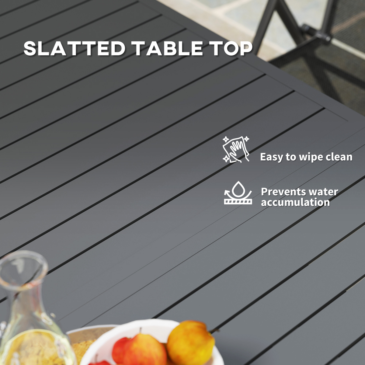 Outsunny Extendable Garden Table with Slatted Top, Grey