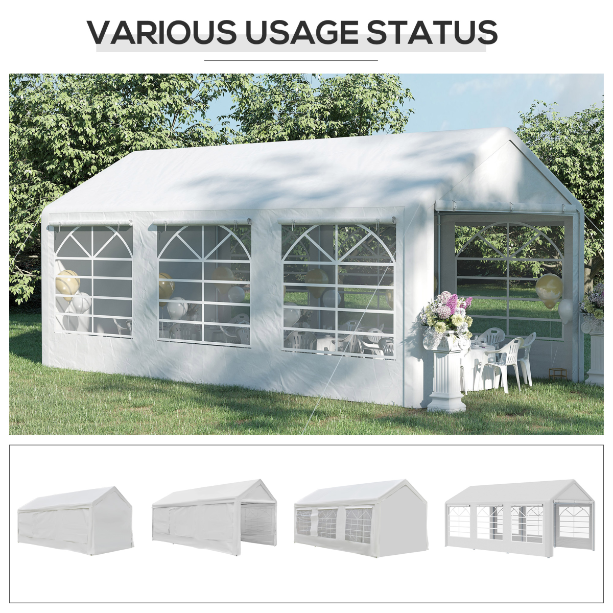 Outsunny 20 x 10 ft Water-Resistant Outdoor Car Tent Canopy, White