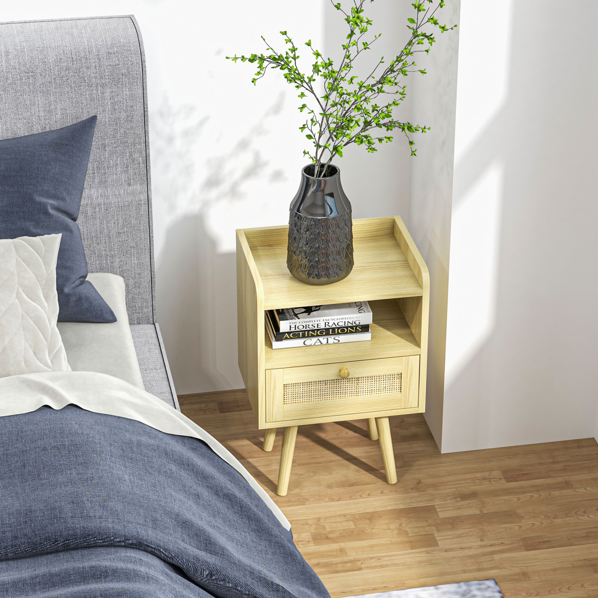HOMCOM Set of 2 Boho Bedside Tables with Drawer and Shelf