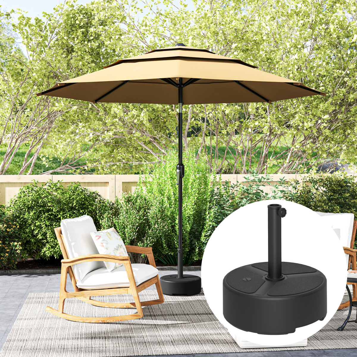Outsunny Round Fillable Parasol Base, Sand/Water Stand, Black