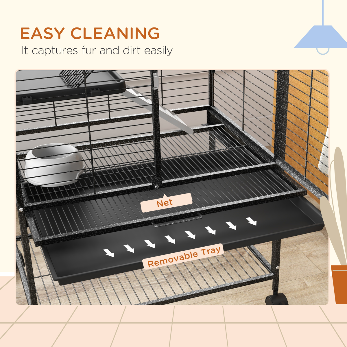PawHut 136cm Rolling Ferret Cage with 3 Doors & Storage Shelf