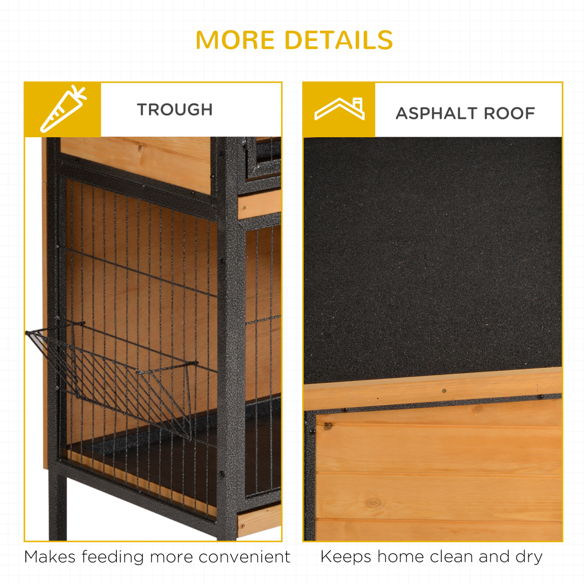 PawHut Wooden and Metal Rabbit Hutch with Slide-Out Tray, Outdoor Bunny Pet House, Light Yellow
