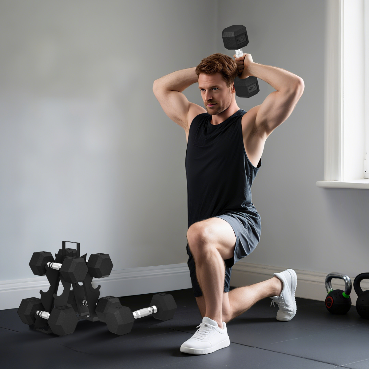 SPORTNOW 36KG Hex Dumbbell Set with Rack, Rubber Coated Cast Iron