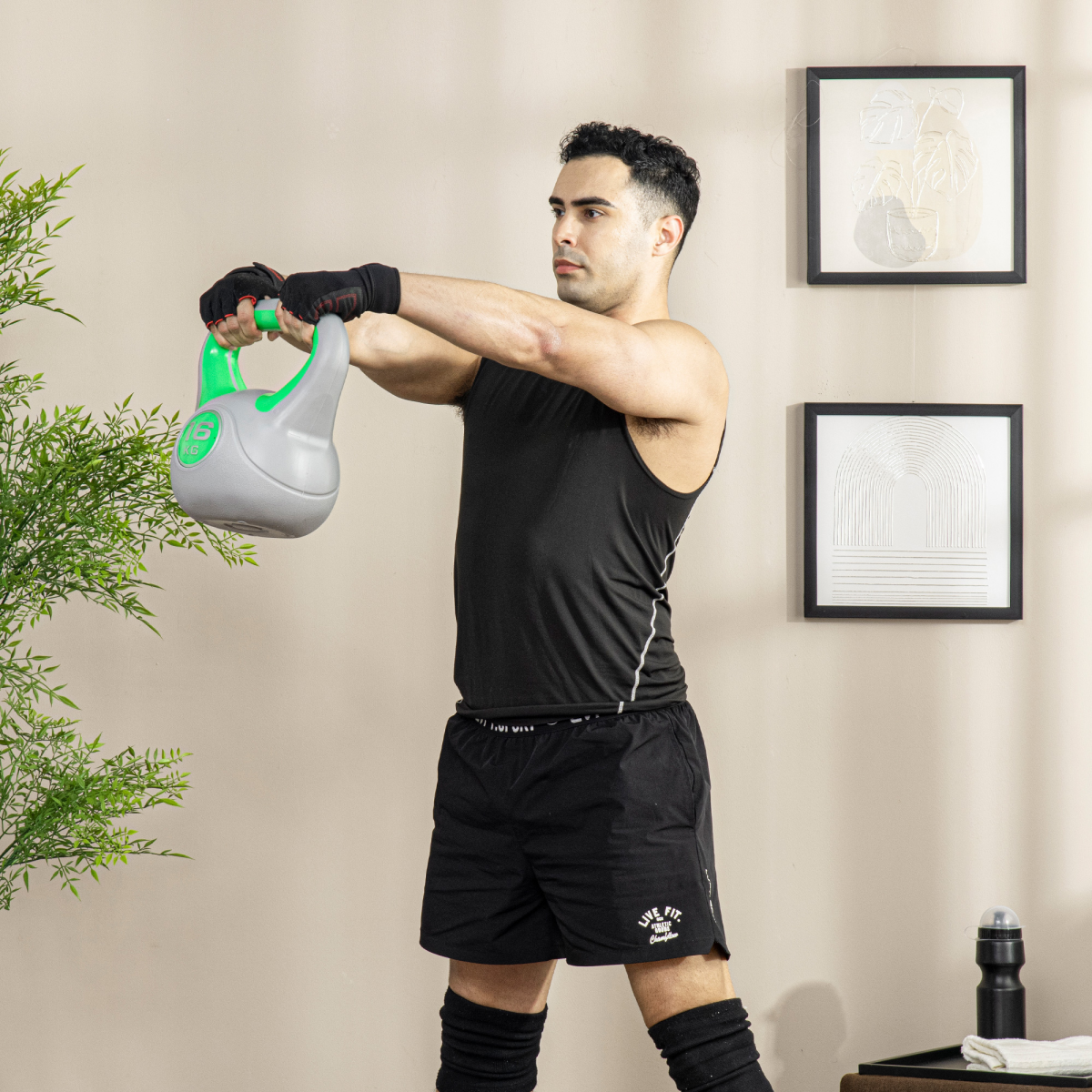 SPORTNOW 16kg Kettlebell with Wide Handle, Green and Grey