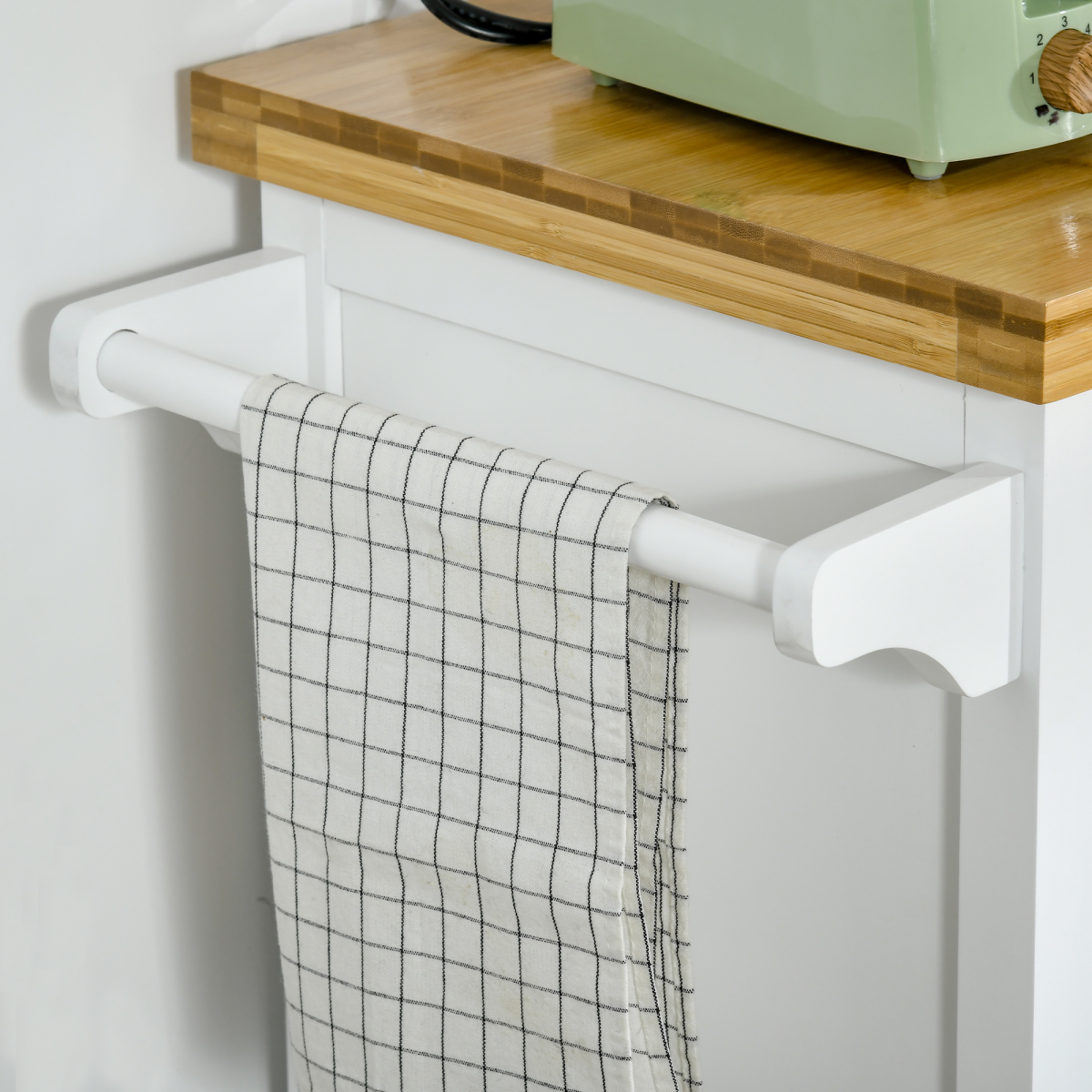 HOMCOM White Rolling Kitchen Island Cart with Drawer and Towel Rail