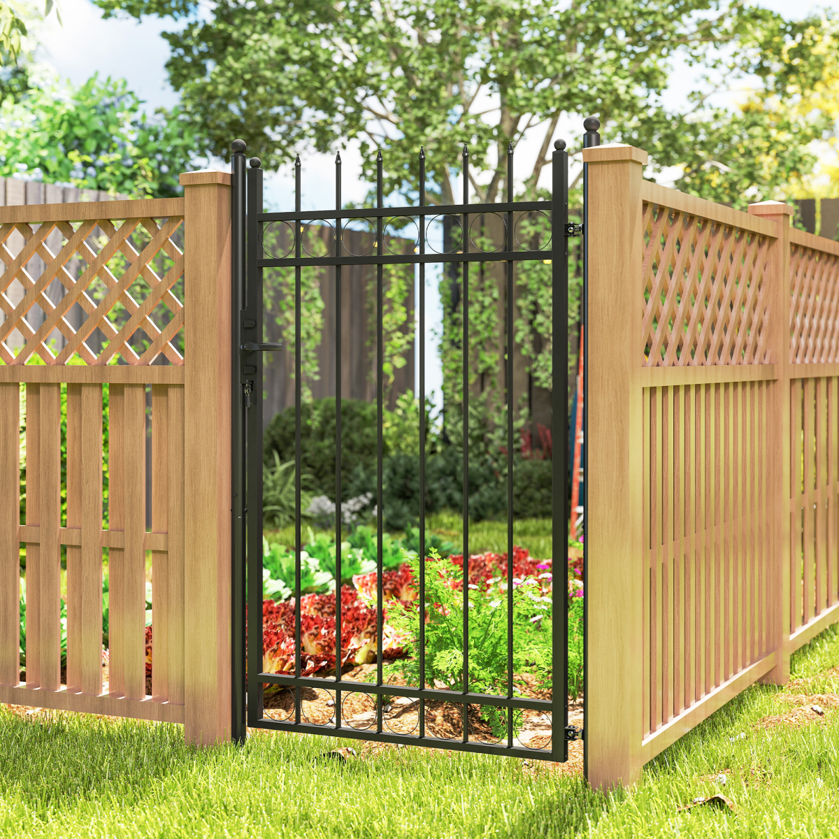 Outsunny Galvanised Steel Garden Gate with Lock and Keys