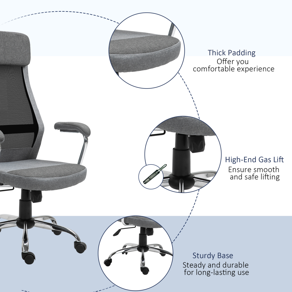 Vinsetto Office Chair Mesh High Back Swivel Task Desk Chair with Armrests, Grey